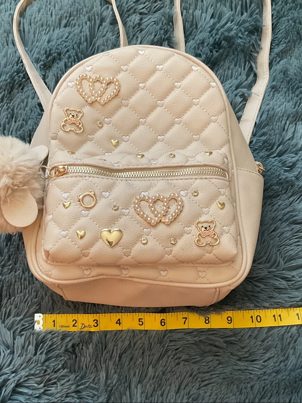 Under One Sky Cream Quilted Heart & Teddy Mini Backpack
